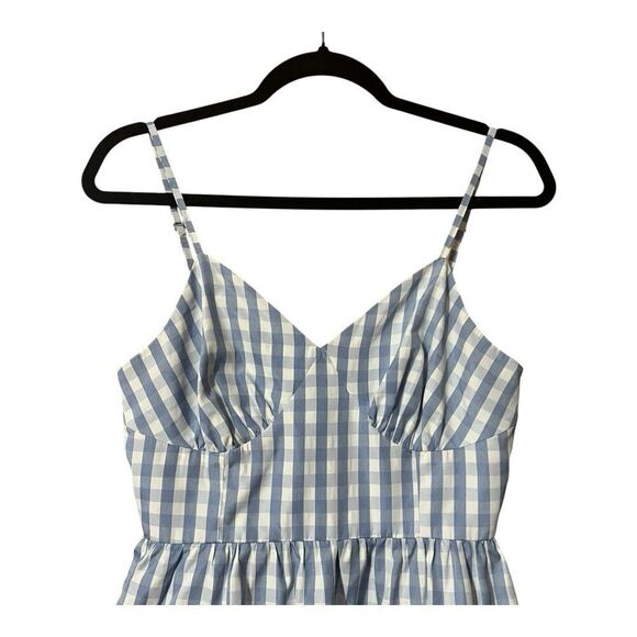 Lulus Women's Size Small Picnic Party Light Blue Gingham Tiered Skater Dress - Picture 2 of 4